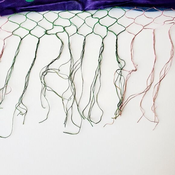 Vtg Purple Floral Embroidered Small Tablecloth Square Satin Decorative Accent - Picture 9 of 16